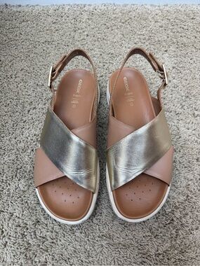Geox Sandals with Metallic Gold & Tan Cross Straps